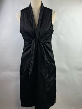 Eileen Fisher Black Textured Steel V-Neck Tie Front Sleeveless Dress Size 12